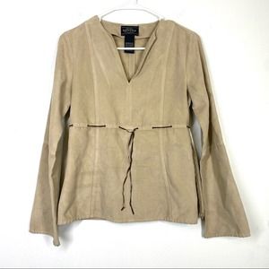 VINTAGE Faux Suede Bell Sleeve Top Academia Western Equestrian XS Tan